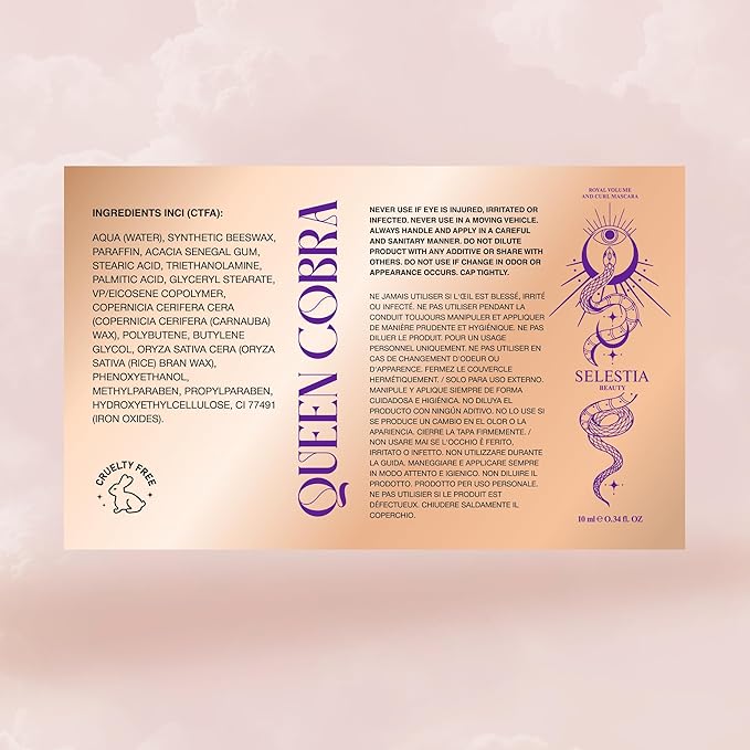 Black Mascara Queen Cobra – Volumizing, Curling, Lengthening – Soft Brush for Smooth Application – Long-Lasting & Weather-Proof – 0.34 fl.oz. - Made in Italy