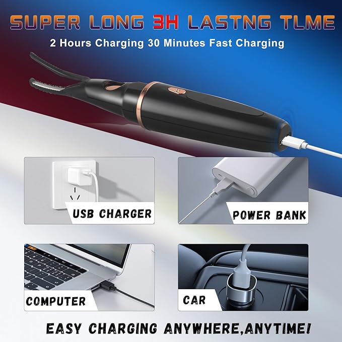 Heated Eyelash Curlers - 2 in 1 Clip- Type Electric lash Curler Best Seller 5S Heating Eyelash Curler LED Display 3 Temp Settings for Makeup Tools USB Rechargeable Natural Curling-Black