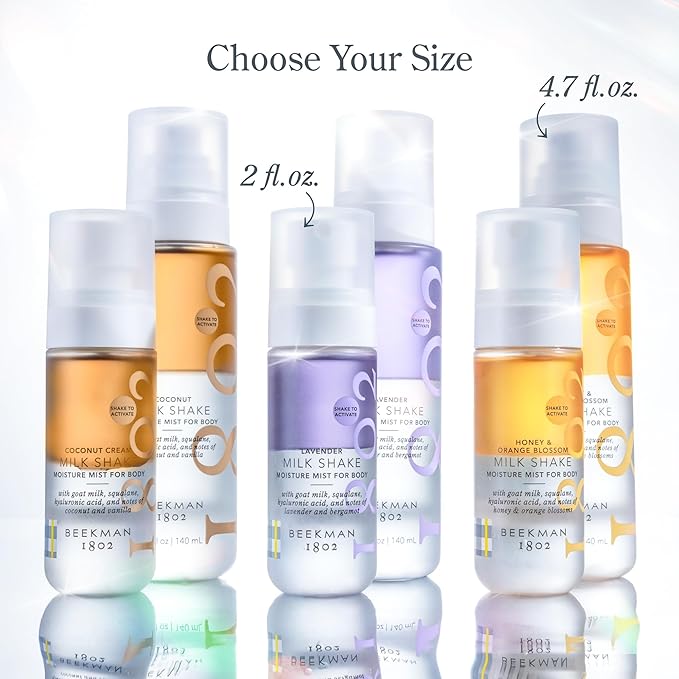 Beekman 1802 Honey & Orange Blossom Milk Shake - Body Mist - 2.0 fl. oz - With Hyaluronic Acid & Jojoba Oil - Instantly Moisturizes, Hydrates & Softens - Good for Sensitive Skin - Cruelty Free