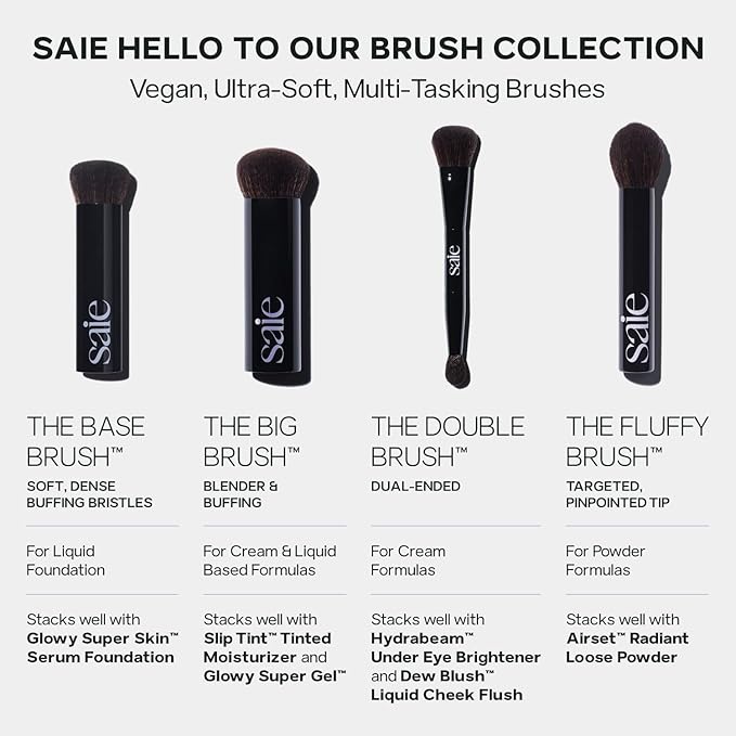 Saie The Double Brush - Multi-Use Dual Ended Makeup Brush To Highlight, Contour and Conceal - Large Ended Face Brush For Sculpting + Precise Application - Vegan, Cruelty-Free (1 Count)