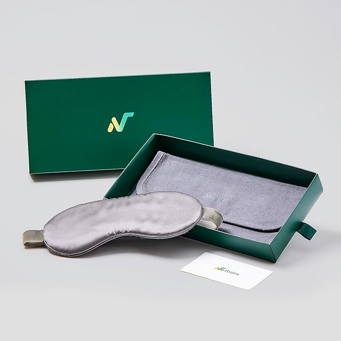 22mm Mulberry Silk Beauty Sleep Mask with Velvet Band & Travel Pouch, Light Blocking, Hair & Skin Friendly,Grey, Gift Packaging