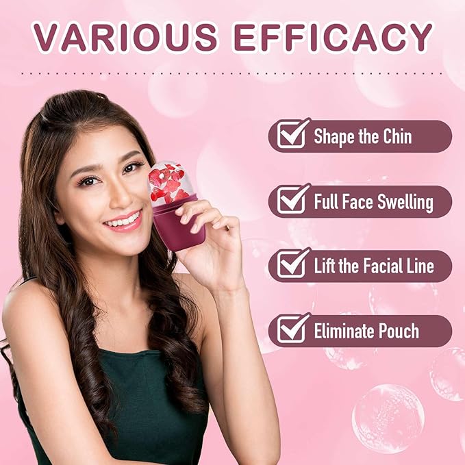 XHJRI Ice Face Roller Massager,Ice Cube Roller for Face, Eyes and Neck Naturally Conditioning and Skin Care,De-Puff Eye Bags,Reduce Migraine Pain,Reusable Massage Silicone Ice Mold (Upgrade Rose)