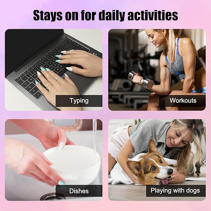 Blue White 3D Press On Nails Medium Almond, 3D Shell Mermaid Raindrop Handmade Gel Acrylic Nails 10pcs with Hand Drawn Silver Lines (Mermaid Tears, Size M)