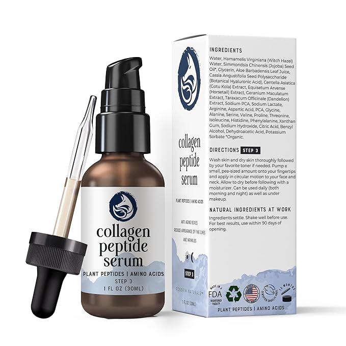 Peptide Collagen Serum 1 oz – Gentle Anti-Aging Hydrating Serum for Sensitive to Dry Skin | Reduces Wrinkles | Firms & Plumps | Supports Smooth, Firm Complexion | Made in USA
