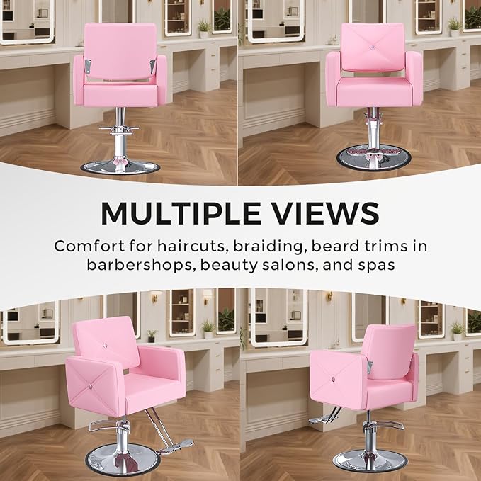 Salon Chair for Hair Stylist with 350Lbs Heavy-Duty Hydraulic Pump, 360° Swivel Barber Chair, Adjustable Height Styling Chair for Beauty Salon, Tattoo, Spa, Elegant Pink