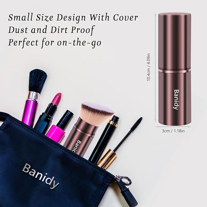 Makeup Brush Kabuki Face Brushes Retractable Travel Blush Kabuki Brush Portable Flawless for Foundation, Powder Blush, Bronzer, Buffing, Liquid, Cream, Cruelty Free with Cover(Brown)