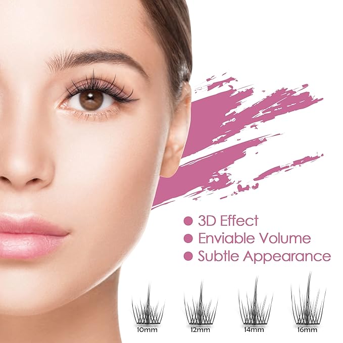 DIY Eyelash Extension, 3D Effect Individual Melt Flare Lash Cluster Natural Lashes Set, Home Eyelash Extension, D curl Lashes Pack 12mm,14mm (12MM-Spikes)