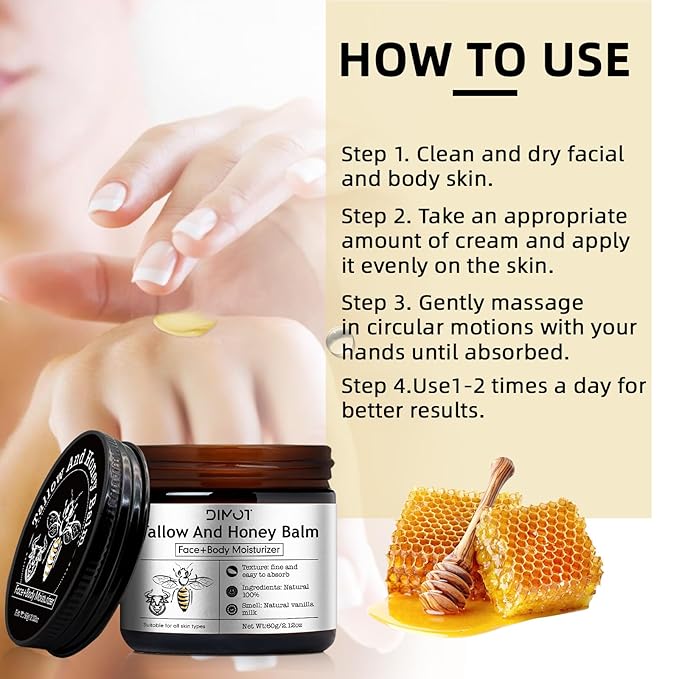 Tallow and Honey Balm for Skin Honey Butter Face & Body Cream For Skin Firming & Hydrating Balm Skin Care Tallow Face Moisturizer Cream (2)