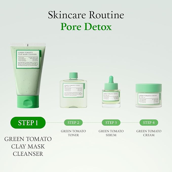 FULLY Green Tomato Pore Detox Clay Mask Cleanser, Pore Minimizing, Blackhead Care, Sebum Control, Exfoliation, Vegan, Face Wash, Sensitive Skin, Korean Skincare 4.05 fl.oz