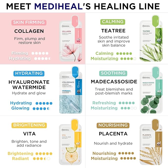 Mediheal Official Best Korean Sheet Mask - Collagen Essential Face Mask 10 Sheets Lifting and Firming For All Skin Types Value Sets