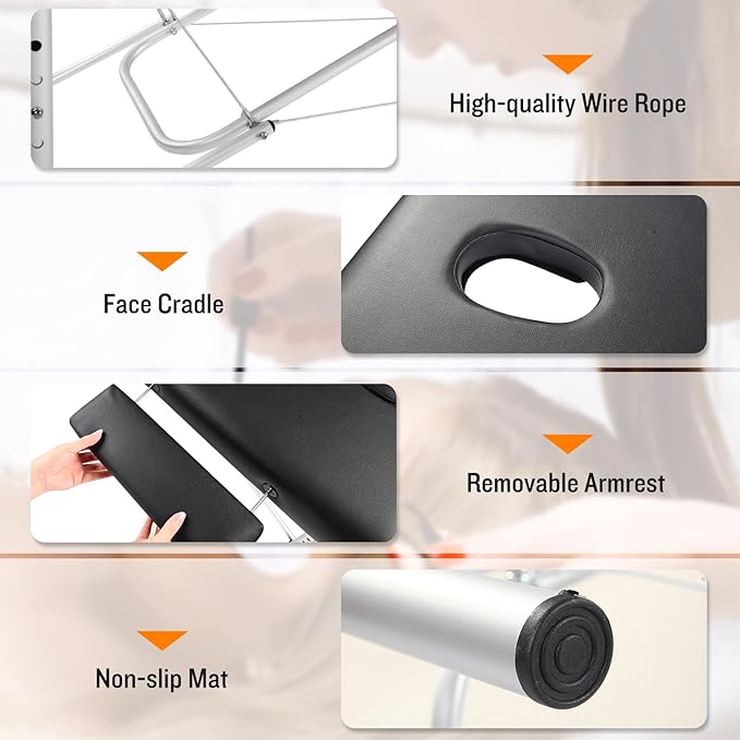 Portable Lash Bed for Lash Extensions Massage Table Esthetician Bed Salon Table Spa Bed Height Adjustable Waterproof Aluminum Frame (Black)