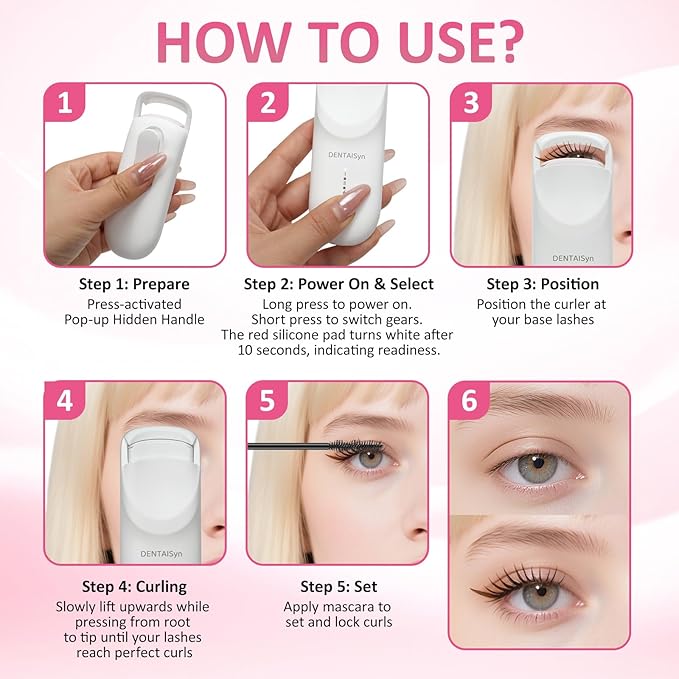 Heated Eyelash Curler - Electric Eyelash Curler with Heat Sensitive Silicone Pad, Type-C Rechargeable Mini Lash Curler, 10s Fast Heating 24hrs Long Lasting Lash Lift to Style Natural Eyelashes