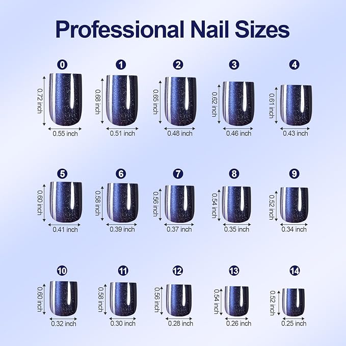 Misssix Cat Eye Press On Nails, 150Pcs XS Short Square Cat Eye Nail Tips, Glossy Glitter Soft Gel Stick On Nails, Reusable Fake Nails for Nail Art DIY 15 Sizes