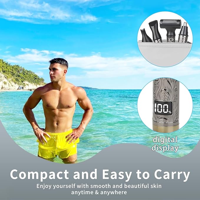 Electric Shaver for Men & Women, 2025 Wet Dry Cordless Razor with LED Display, Rechargeable Hair Remover with 4 Grooming Heads for Face, Body, Bikini, Nose, Legs and Eyebrows (Black)