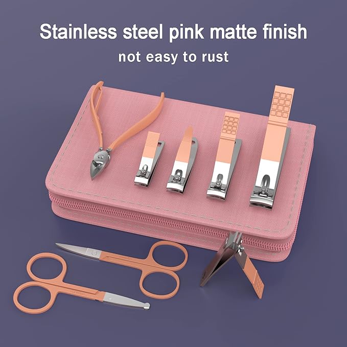 Manicure Set Personal Care, Nail Clipper Kit, Professional Nail Clipper Pedicure Set, Nail Tools with Luxurious Travel Case, Gifts for Men Women Family Friend, 31 Pieces (Pink)