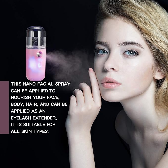 Honoson 2 Nano Facial Mister Sprayer Portable Face Nano Mister for Eyelash Extensions USB Rechargeable 1 oz Handy Skin Care Machine for Face Hydrating, Daily Makeup(Dark Pink and White)