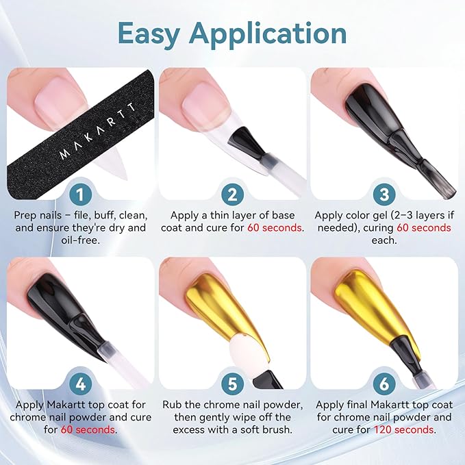 Makartt Gel Top Coat for Chrome Nail Powder - 2 Pcs 15ml Clear No Wipe High Gloss Top Coat Gel Nail Polish Mirror Shine Long Lasting Easy Application, Soak off UV Lamp, DIY Home Salon Art Design