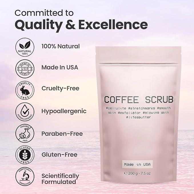 Life's Buttter Exfoliating Coffee Scrub with Natural Arabica Coffee Effective Against Cellulite, Stretch Marks, Scars and Acne | Organic Shea Butter and Sweet Almond Oil