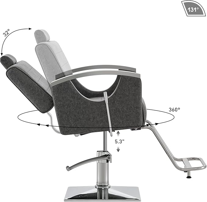 BarberPub Barber Chair for Barbershop,Reclining Salon Chair for Hair Stylist 9180 (Grey)