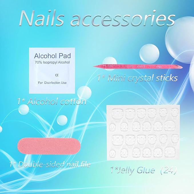 Square Press on Nails Long Light Pink Fake Nails Yellow French Tip Nail Press ons with Lines Glitter Designs Glossy Glue on Nails Flower Stick on Nails for Women Extre Long Manicure 24Pcs