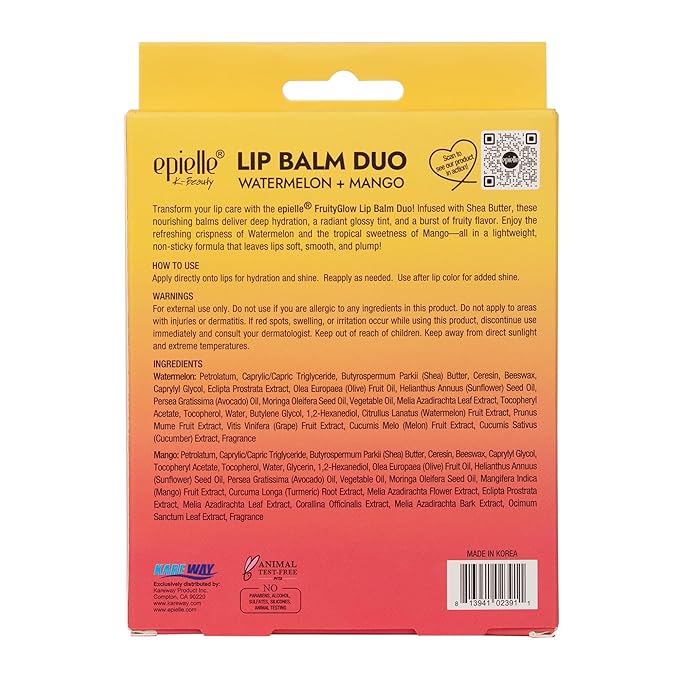 Epielle Lip Balm Duo Watermelon & Mango, Hydrating Tint Sheer, Kbeauty, Stocking Stuffers, Thanksgiving Essentials