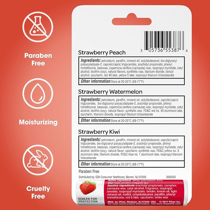 ChapStick Strawberry Lip Balm Bundle – Strawberry Remix 3-Pack + Original Strawberry 2-Pack, Lip Moisturizer, 0.15 Oz Ea (5 Piece Set)