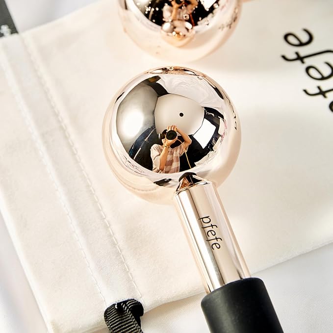 Pfefe Ice Globes for Face & Eyes, Unbreakable Stainless Steel Cryo Sticks for Beauty Routines, Facials Cold Roller Colling Globes for Puffiness, Wrinkles, Dark Circles, Headaches