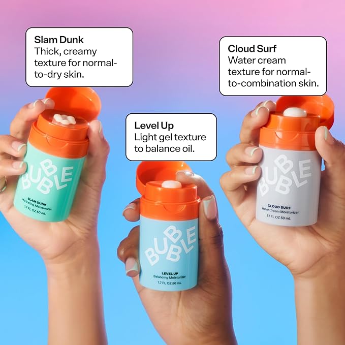 Bubble Skincare Moisture Match Duo – Slam Dunk Moisturizer (50ml) + Cloud Surf Water Cream (50ml) – Targeted Hydration for Dry, Sensitive, and Combination Skin