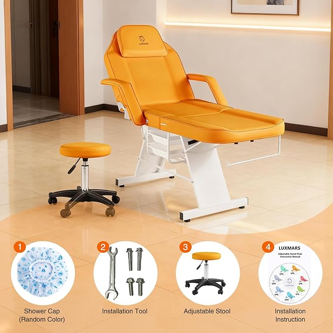 Facial Chair Massage Table 73in 3-Section Multipurpose Massage Bed Professional Tattoo Chair Salon Spa Equipment for Facial Spa Beauty Spa Salon Equipment-Orange