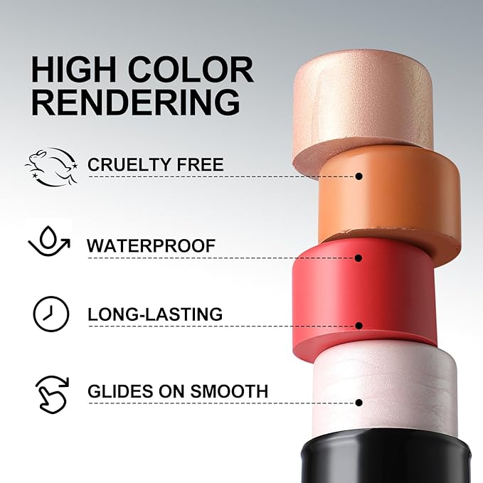 FOCALLURE 3 Pcs Cream Contour Sticks,Shades with Highlighter & Bronzer & Blush,Non-greasy Long-wear Face Contouring Pen,Easy to Sculpt the Face and Create a Lightweight Finishing Makeup,FAIR