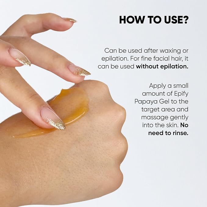 Epify Superfruit Post Epilation Papaya Gel, Hair Inhibitor for Face and Body, Non-Irritating Formula, Soothing Effect, Hair Growth Minimizer, 2.54 Fl Oz (1)