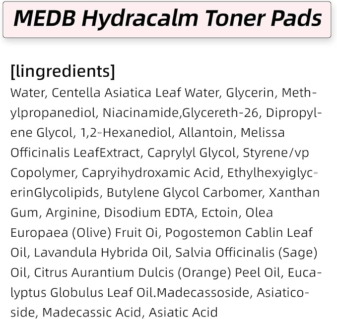 MEDB Hydracalm Toner Pads - 60 Counts Exfoliating Face Pads with BHA & PHA for Acne & Breakouts, 40% Centella Asiatica for Sensitive Skin, Hydrating, Alcohol-Free, Korean Skin Care