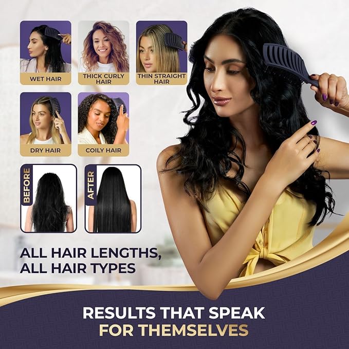 Vented Brush for Blow Drying, Shower & Thick, Coily or Straight Hair | Detangling Brush with Curved Vents & Wide Frame (Empowered Purple)