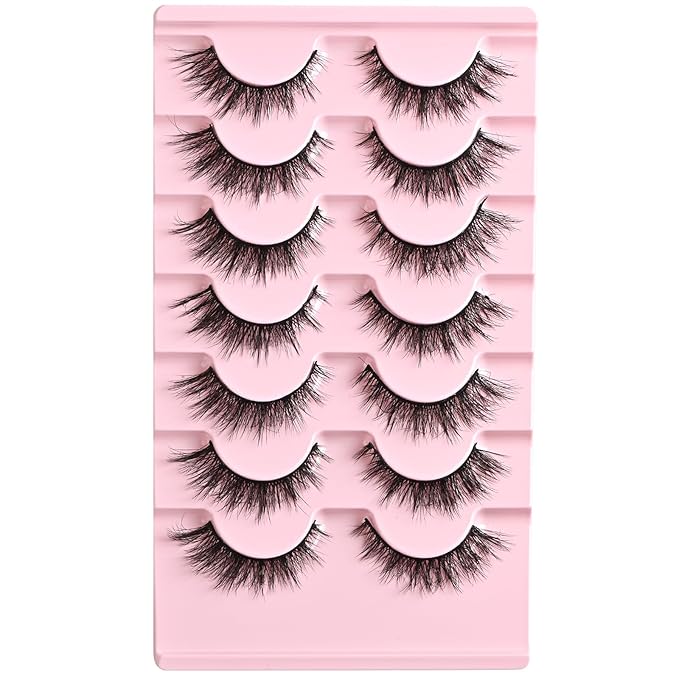 FARRED Cat Eye Lashes Natural Wispy Eyelashes Fluffy False Lash Strips Short Cateye Fake Eyelash 14mm Full Strip Lashes Pack 7 Pairs Pestañas Sets for MUA and Beginners Daily Makeup