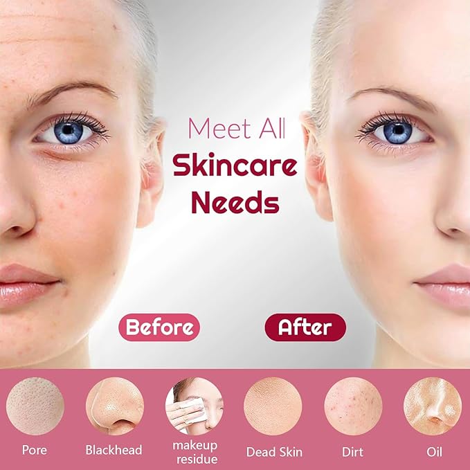 Silicone Face Scrubber, Waterproof Rechargeable Facial Cleansing Brush, 5 Cleansing Modes with Nose Brush for Women & Men Electric Facial Tool for Deep Cleaning Exfoliating, Massaging Berry