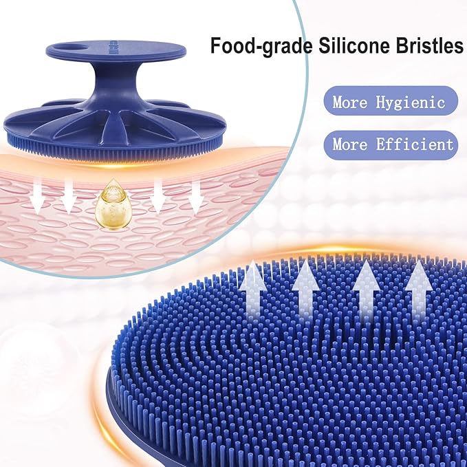 INNERNEED Silicone Face Exfoliating Brush Manual Handheld Facial Cleansing Scrubber Blackhead Remover, Food-Grade Soft Bristle (Dark Blue+Gray)
