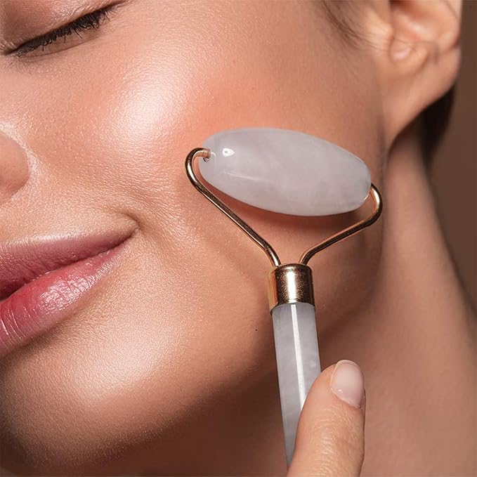 C CRYSTAL LEMON White Natural Face Roller, Jade Gua Sha Sculptor for Aging Wrinkles and Puffiness - Natural White Facial Roller Guasha Tool - Premium Jade Face Roller Cold Roller for Face