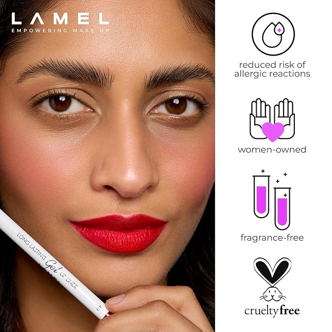 Lamel Matte Gel Lip Pencil – Waterproof, Long Lasting, High Pigment & Sharpenable – Creamy Texture for Smooth Finish – Dark Red, Vegan - Vegan, Ruby red - N.411
