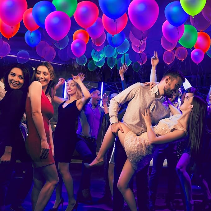 110 Pcs UV Neon Balloons, 7 Colors Blacklight Reactive Fluorescent Balloons Glow in the Dark Birthday Decorations for Birthday, Wedding, Neon Party, Glow Party Decorations Supplies