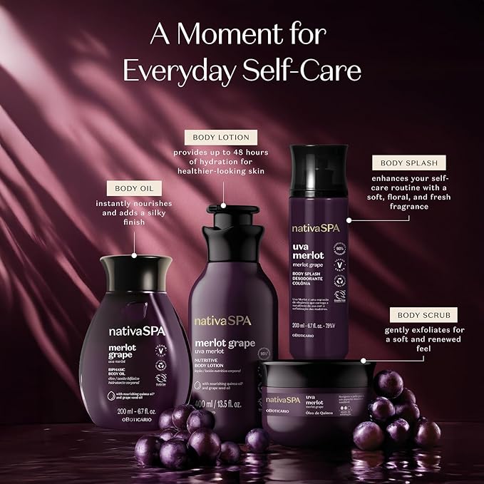 Nativa SPA by O Boticário Merlot Grape Biphase Body Oil, with Quinoa & Grapeseed Oils, Silky Glow with Hydration, 6.7 Ounce (200ml)
