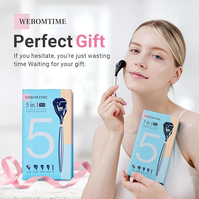 Derma Roller 5 in 1 Titanium Microneedle Steel Handle Face Ice Roller for Face Neck Scalp and Hair Growth – Micro Needling for Eye for Puffy Eyes and Serum Absorption