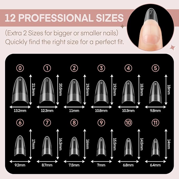 Medium Almond Shape Nail Tips Half Cover 360pcs Medium Nails Double Sided Matte Almond Nail Tips Strong Lasting for Acrylic Press On Nails, 12 Sizes Luckyfairy Gelly Tips