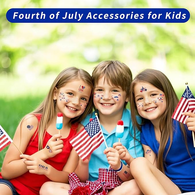 MEICOLY 4th of July Glitter freckles,USA Face Glitter Star Stickers Temporary Freckles Tattoos,Fourth of July Red White Blue Accessories,8 Face Glitter Freckles +13 Temporary Tattoos