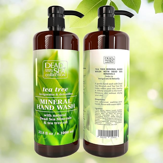 Dead Sea Collection Hand Soap Pump Tea Tree - Hand Wash Liquid with Dead Sea Minerals and Tea Tree Nourishing - Invigorates & Detoxifies Oil - Gentle for All Skin Types Pack of 2 (33.8 Fl Oz Each)