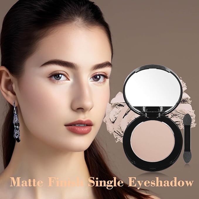 MEICOLY Beige Brown Eyeshadow with Mirror,Matte Eye Shadow Palette,Pressed Powder Single Eyeshadow for Women and Girls,Eye Makeup Eyelid Color,Long Wearing,Waterproof
