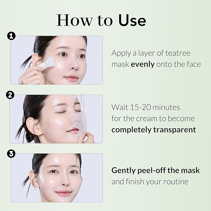 NOWATER Tea Tree Wrapping Mask, Skin Soothing care & Acne-prone Skin - Teatree & 6 Tropical Fruit Extracts, Calming Peel Off Mask, Korean Skincare for Face (2.4 Oz)