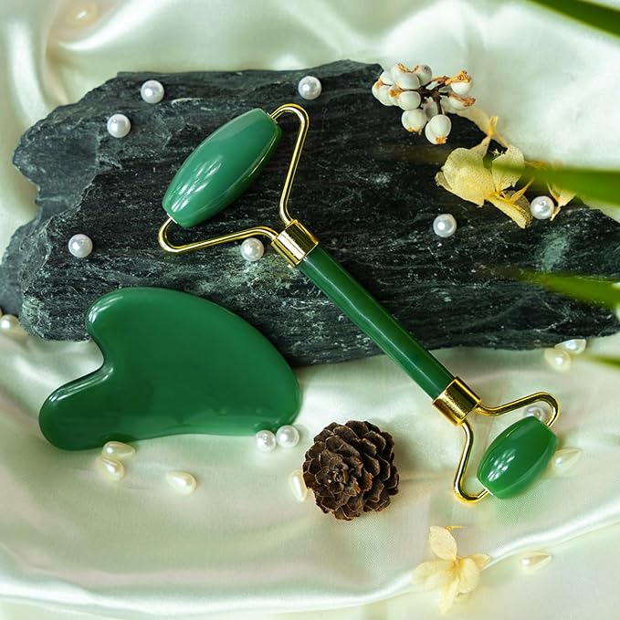 ROSELYNBOUTIQUE Gua Sha Facial Tools & Face Roller Original Face Massager for Puffiness Wrinkless Skin Care Routine - Self Care Gift for Men Women (Aventurine)