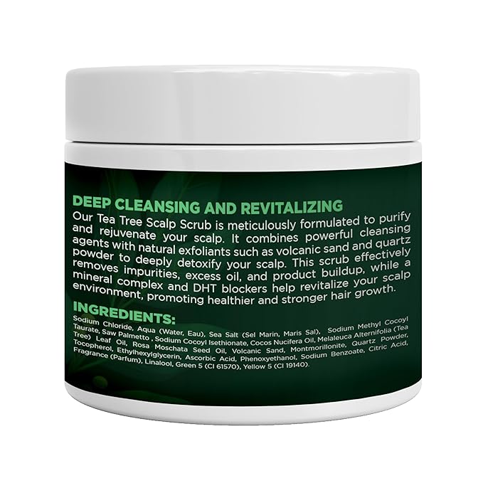 Tea Tree Scalp Scrub | Antifungal Itchy Scalp Treatment with Tea Tree Oil, Quartz Powder & Sea Salt | Gently Exfoliates, Relieves Dryness, Fights Dandruff, Promotes Healthy Hair Growth & Scalp Relief