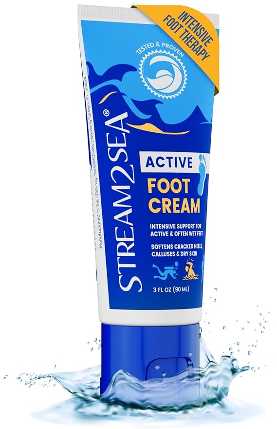 STREAM 2 SEA Active Foot Cream, Intensive Support for Active & Often Wet Feet - Softens Cracked Heels, Calluses & Dry Skin, Enriched with Neem and Tea Tree, Fast-absorbing and Non-greasy - 3 Fl oz