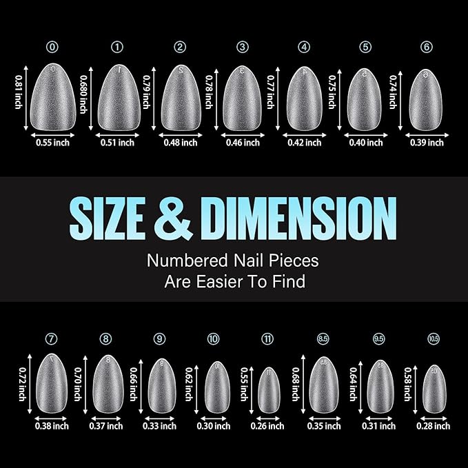 TOMICCA Short Almond Nail Tips, Acrylic Soft Full Coverage Fake Nailsfor Extension Manicure, Double-sided Matte Press on Nail Tips for Home DIY Art Women Girls